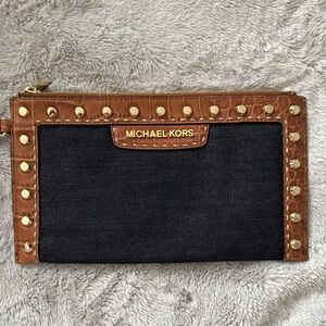 Michael Kors Black and Brown Studded Clutch